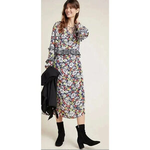 Anthropologie Lily and Lionel Rina Floral Zebra Silk Dress